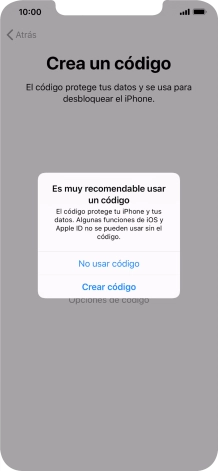 Si desactivas la función, pulsa No usar código.