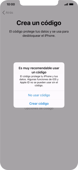 Si desactivas la función, pulsa No usar código.