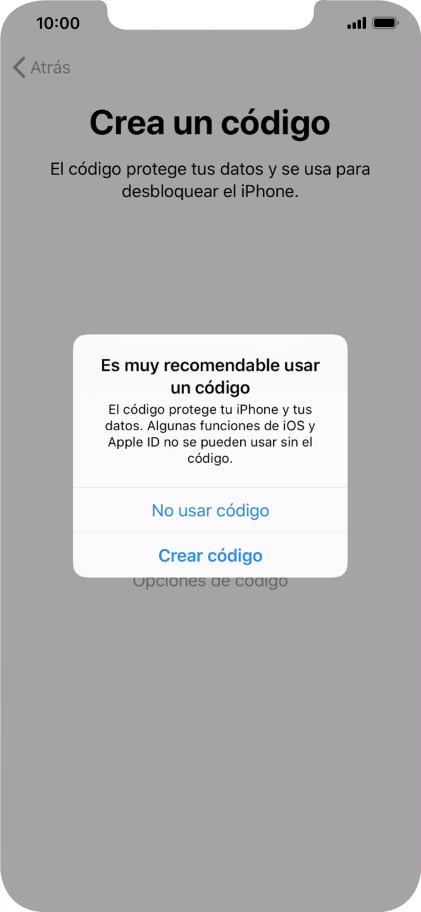 Si desactivas la función, pulsa No usar código.