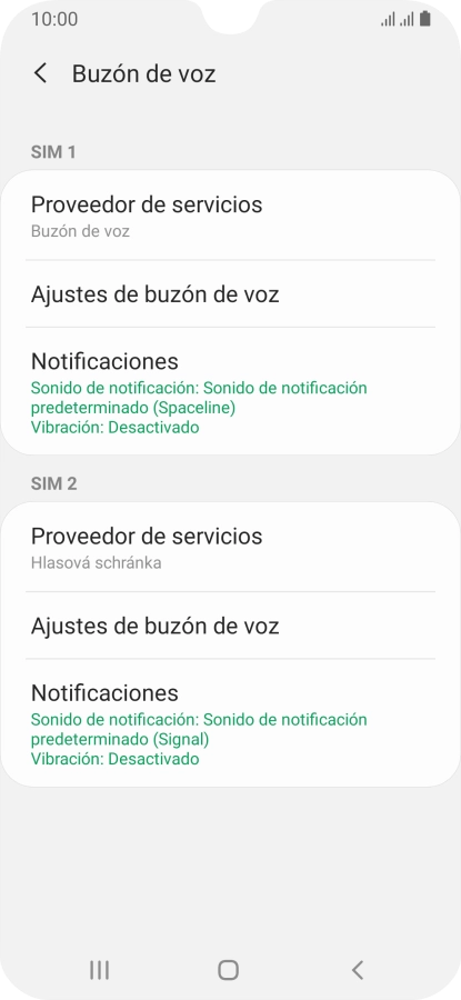 Pulsa Ajustes de buzón de voz bajo la tarjeta SIM deseada.
