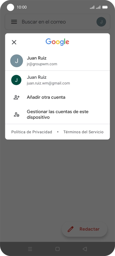 Pulsa la cuenta de correo electrónico deseada.