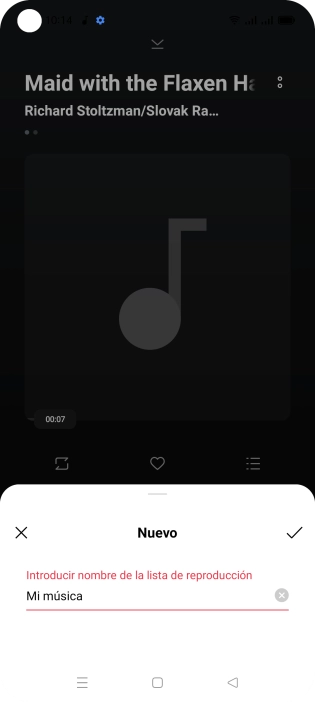 Introduce el nombre de la lista de reproducción y pulsa el icono de aceptar.