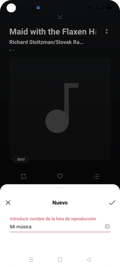 Introduce el nombre de la lista de reproducción y pulsa el icono de aceptar.