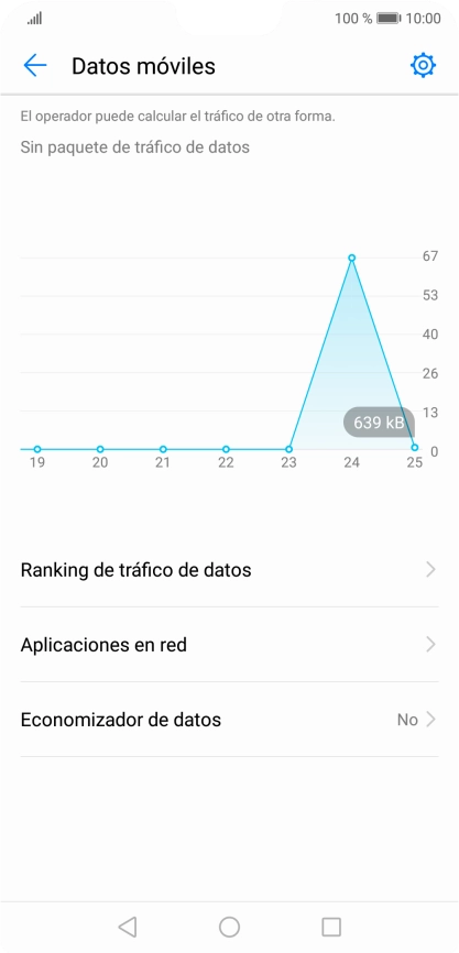 El consumo total de datos se visualiza ahora en la pantalla.