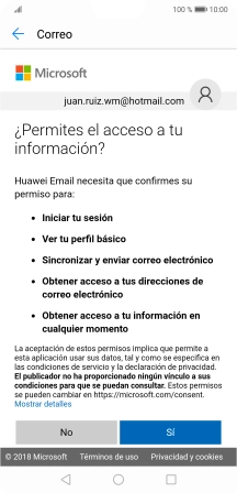 Si aparece en la pantalla esta imagen, tu cuenta de correo electrónico ha sido reconocida y configurada automáticamente. Sigue las indicaciones de la pantalla para introducir más información y terminar la configuración.