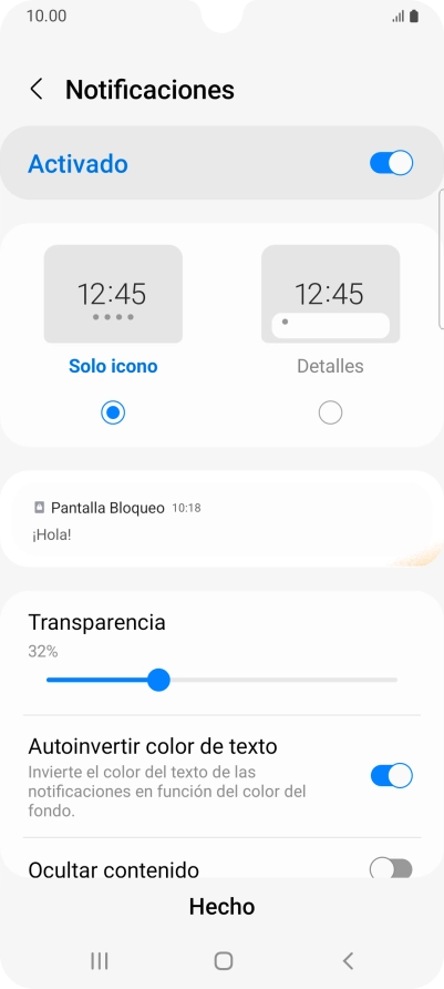 Pulsa los ajustes deseados para activarlos o desactivarlos.