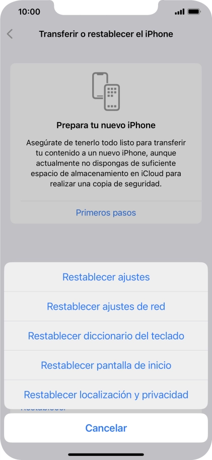Pulsa Restablecer ajustes.