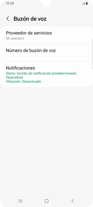 Pulsa Número de buzón de voz.