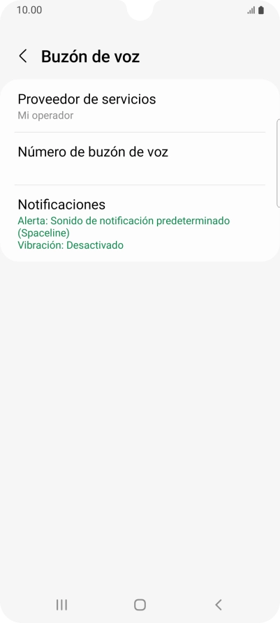 Pulsa Número de buzón de voz.