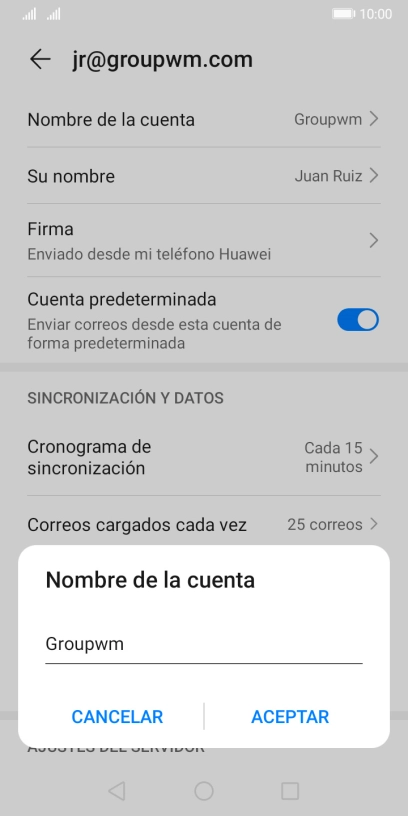 Introduce el nombre de la cuenta y pulsa ACEPTAR.
