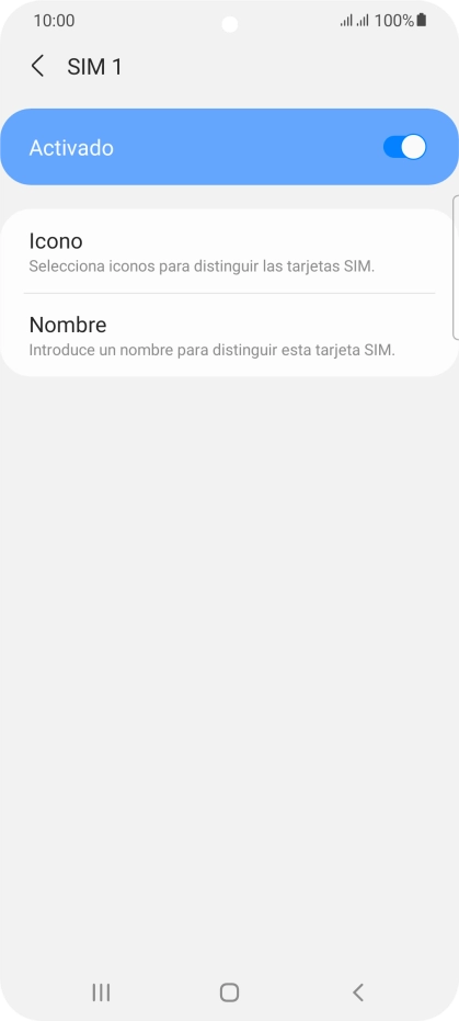 Pulsa el indicador para activar o desactivar el uso de la tarjeta SIM.