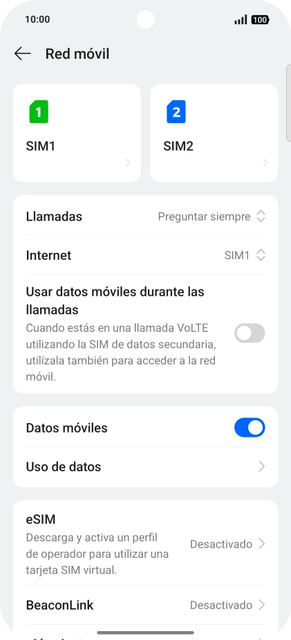Pulsa la SIM de la línea móvil deseada.