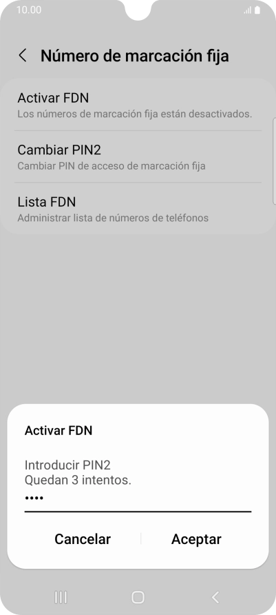 Introduce el código PIN2 y pulsa Aceptar.
