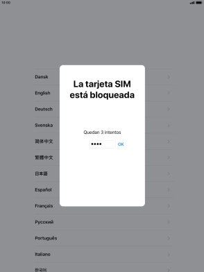 Si es necesario desbloquear la tarjeta SIM, introduce el código PIN y pulsa OK.