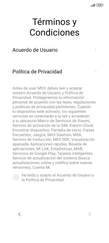 Pulsa en el campo  para aceptar los términos y condiciones.