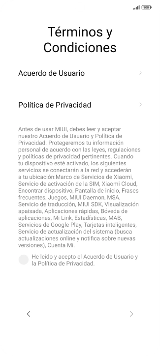 Pulsa en el campo  para aceptar los términos y condiciones.