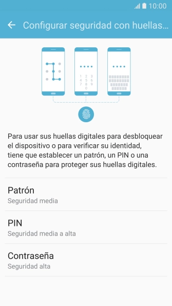 Pulsa el código de seguridad deseado y sigue las instrucciones de la pantalla para crear el código seleccionado.