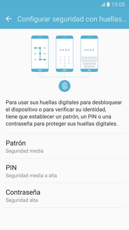 Pulsa el código de seguridad deseado y sigue las instrucciones de la pantalla para crear el código seleccionado.