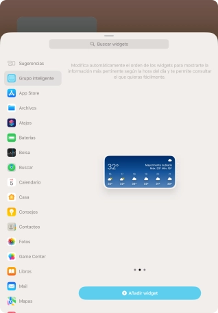 Desliza el dedo hacia la derecha o hacia la izquierda por la pantalla para seleccionar el tamaño de widget deseado.