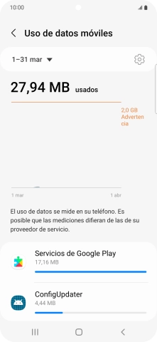 El consumo de datos por cada aplicación aparece bajo el nombre de la aplicación.