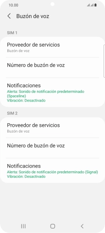 Pulsa Número de buzón de voz bajo la tarjeta SIM deseada.