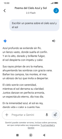 A Gemini le puedes pedir que genere un texto a partir de una descripción tuya.