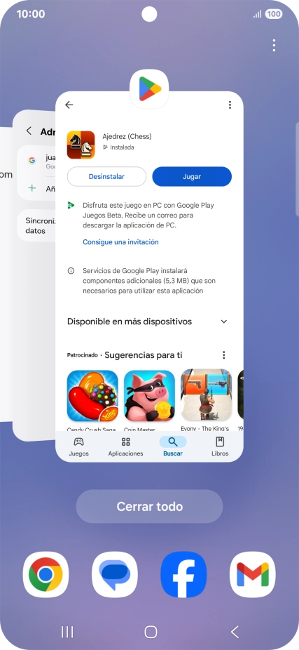 Para cerrar una sola aplicación en ejecución, desliza el dedo hacia arriba sobre la aplicación deseada.