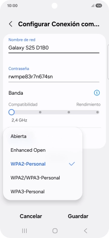 Pulsa WPA3-Personal para proteger la conexión wifi con una contraseña.