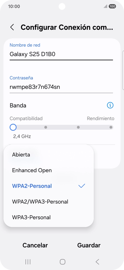 Pulsa WPA3-Personal para proteger la conexión wifi con una contraseña.