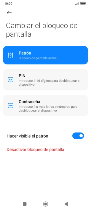 Pulsa Desactivar bloqueo de pantalla e introduce el código de seguridad extra que has creado anteriormente.