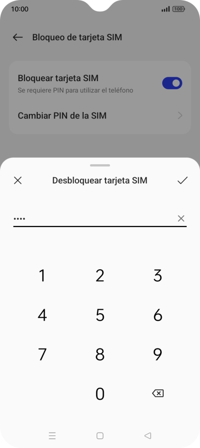 Introduce el código PIN y pulsa el icono de aceptar.