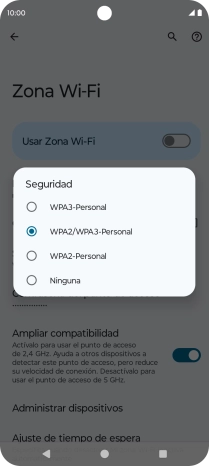 Pulsa WPA3-Personal para proteger la conexión wifi con una contraseña.