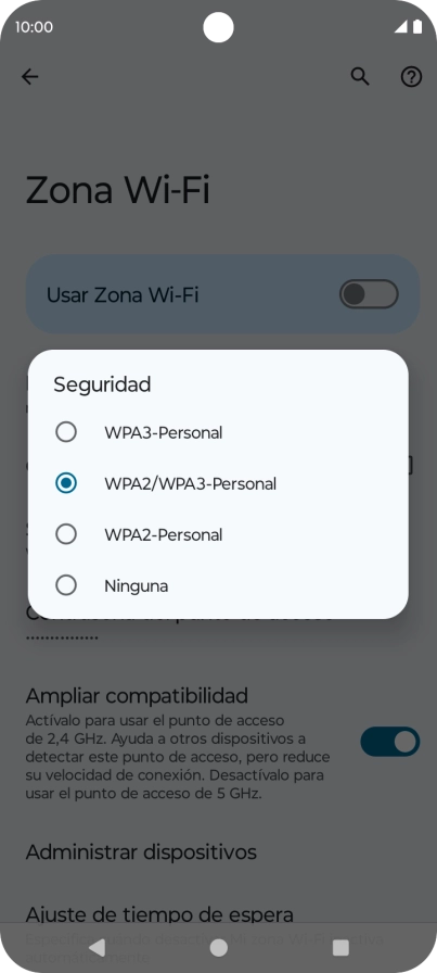 Pulsa WPA3-Personal para proteger la conexión wifi con una contraseña.
