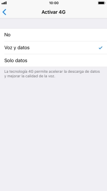 Si deseas desactivar el uso de 4G, pulsa No.