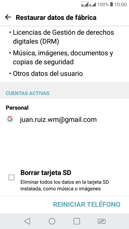 Pulsa REINICIAR TELÉFONO.