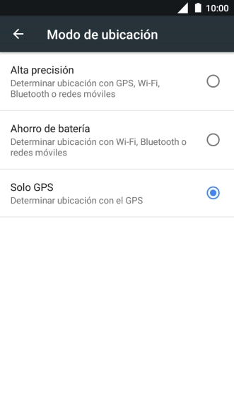 Si seleccionas Alta precisión, el teléfono podrá encontrar tu posición exacta con ayuda de los satélites GPS, la red móvil y una red wifi cercana. El GPS por satélite requiere vista libre al cielo.