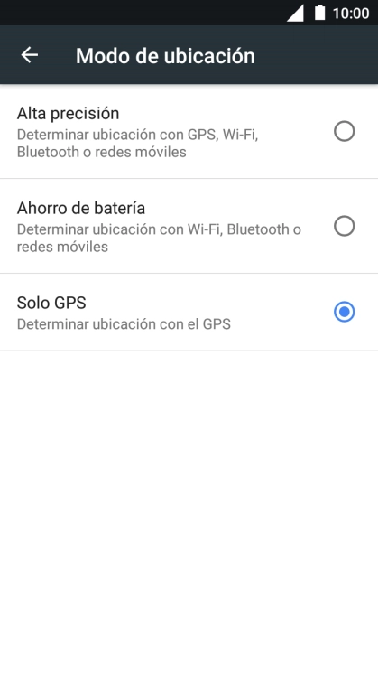 Si seleccionas Alta precisión, el teléfono podrá encontrar tu posición exacta con ayuda de los satélites GPS, la red móvil y una red wifi cercana. El GPS por satélite requiere vista libre al cielo.