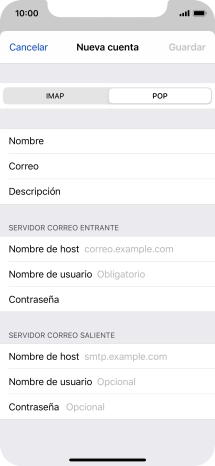 Pulsa Nombre de host e introduce el nombre del servidor de correo de entrada de tu proveedor de correo electrónico.