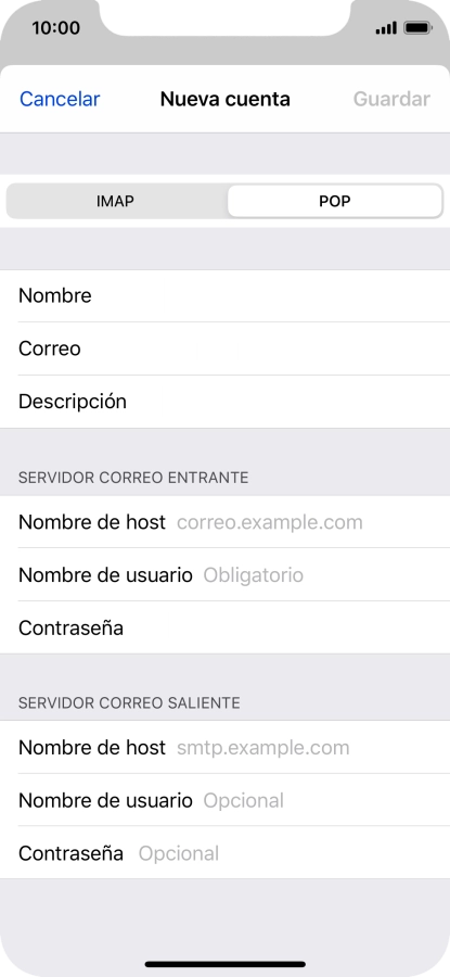 Pulsa Nombre de host e introduce el nombre del servidor de correo de entrada de tu proveedor de correo electrónico.