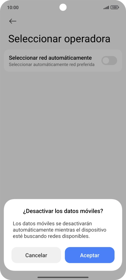 Pulsa Aceptar y espera mientras el teléfono está buscando redes.