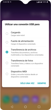 Pulsa Transferencia de archivos para activar la función.