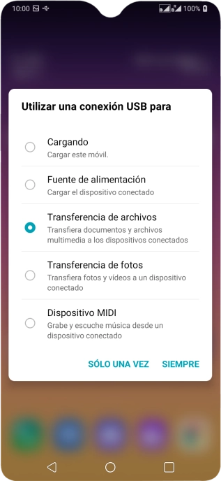 Pulsa Transferencia de archivos para activar la función.