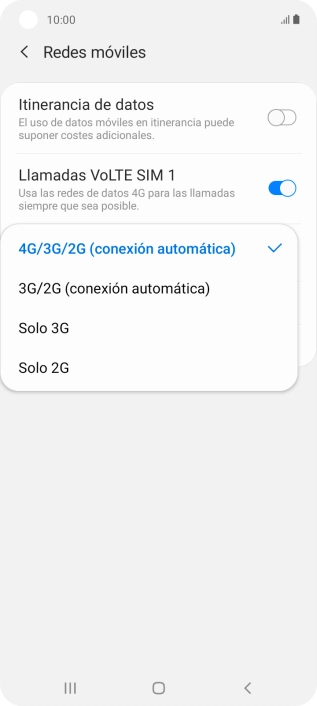 Pulsa el tipo de red deseado.