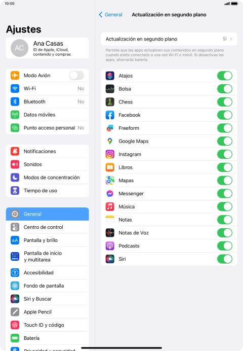 Pulsa Actualización en segundo plano.