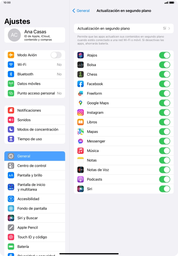 Pulsa Actualización en segundo plano.
