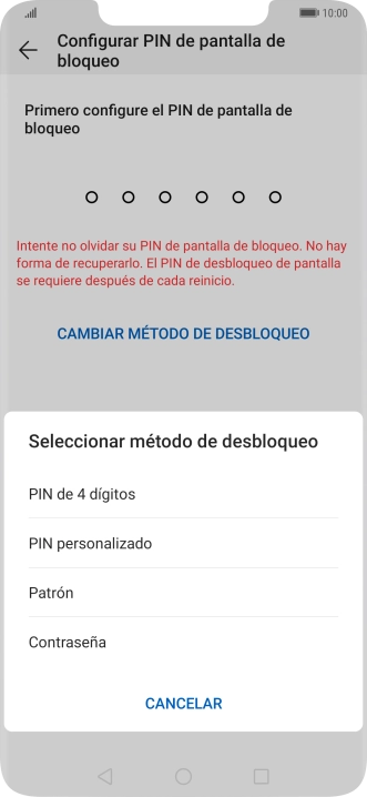 Pulsa el código de seguridad deseado y sigue las indicaciones de la pantalla para crear un código de seguridad del teléfono adicional.