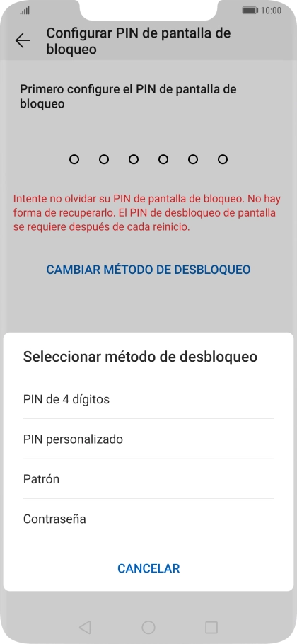 Pulsa el código de seguridad deseado y sigue las indicaciones de la pantalla para crear un código de seguridad del teléfono adicional.