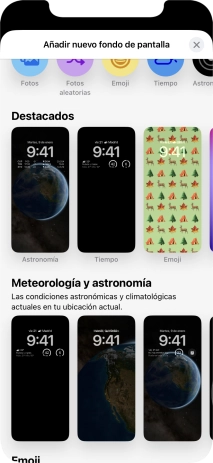 Pulsa una categoría y sigue las indicaciones de la pantalla para seleccionar la imagen de fondo deseada.