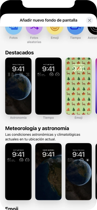 Pulsa una categoría y sigue las indicaciones de la pantalla para seleccionar la imagen de fondo deseada.