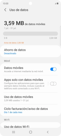 El consumo total de datos se visualiza ahora en la pantalla.